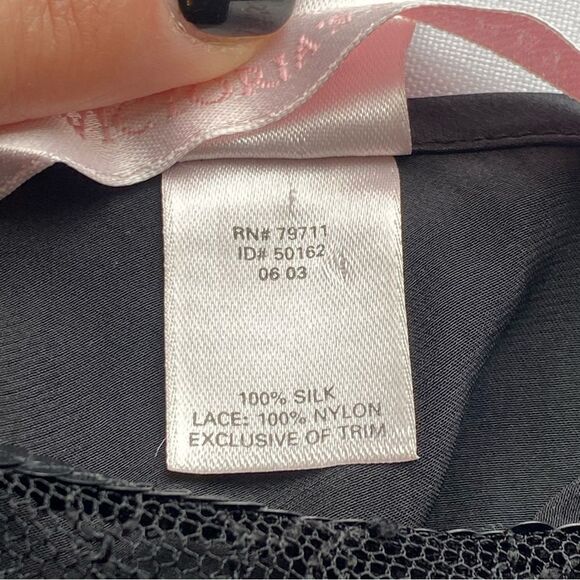 Vintage Y2K Black Silk Bedazzled Fringe Slip Dress Size Extra Small - Picture 13 of 15